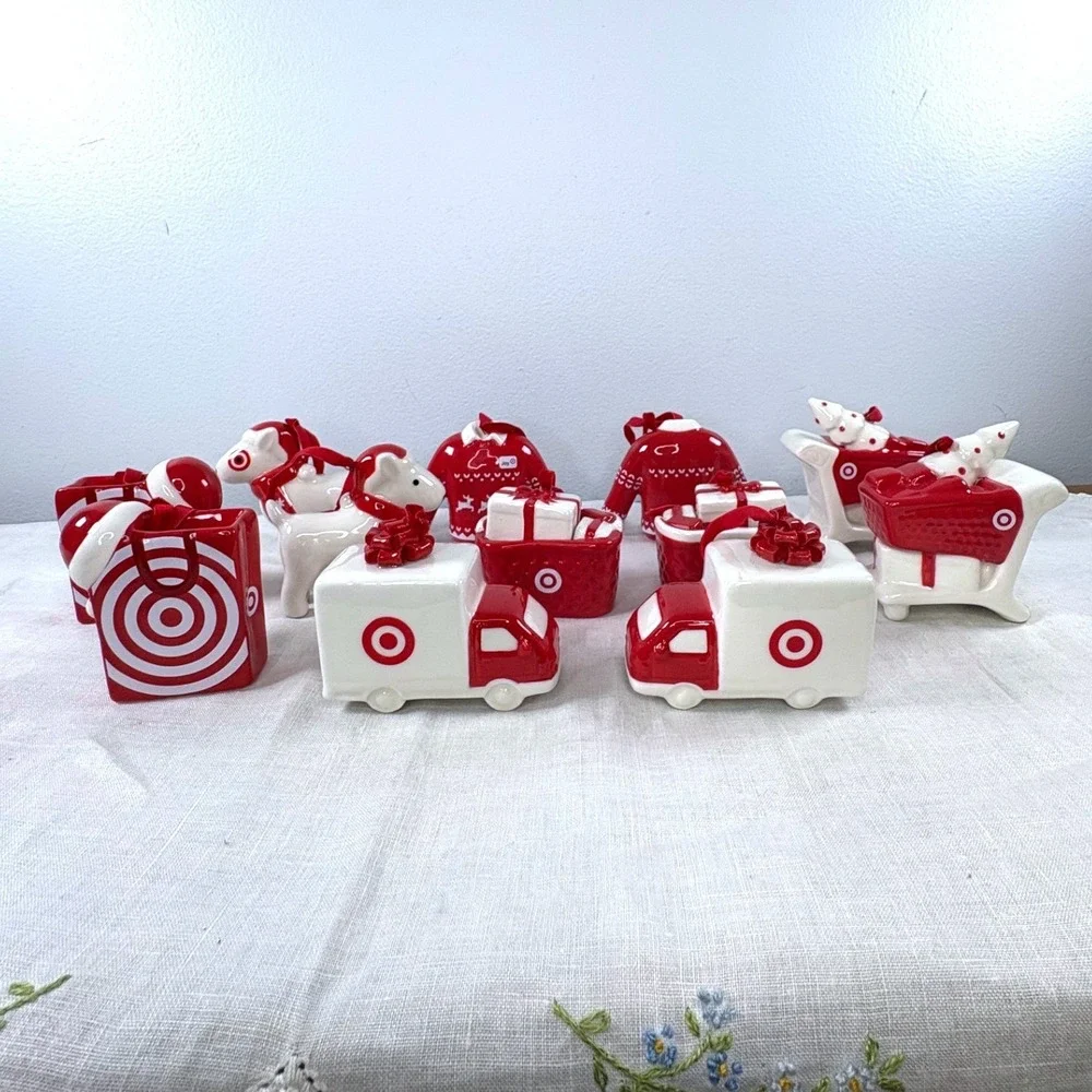 Target Ceramic Christmas Ornaments 12pc Set Red White Dog